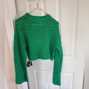 H&M Green Open-Knit Crew Neck Sweater